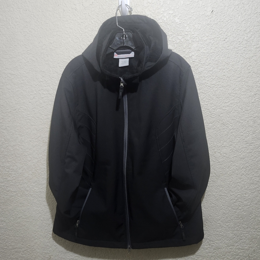 Free Country Mens Softshell Jacket XXL Black Hooded Thumbnails Zip Pockets